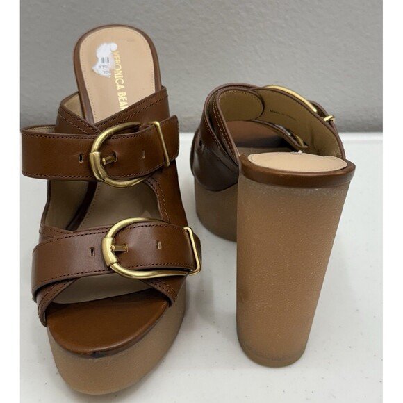 New Veronica Beard Heels Size 7 Garrick Platform Hazelwood Leather Sandals - Picture 6 of 8